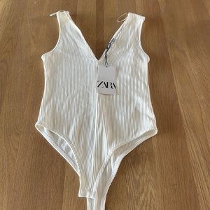 ZARA CREAM RIBBED BODY SUIT